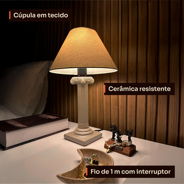 Abajur coluna grega capuccino com cúpula de tecido, detalhes #capuccino #tecido