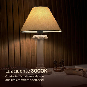 Abajur coluna grega capuccino com cúpula de tecido, luz quente 3000K #capuccino #tecido
