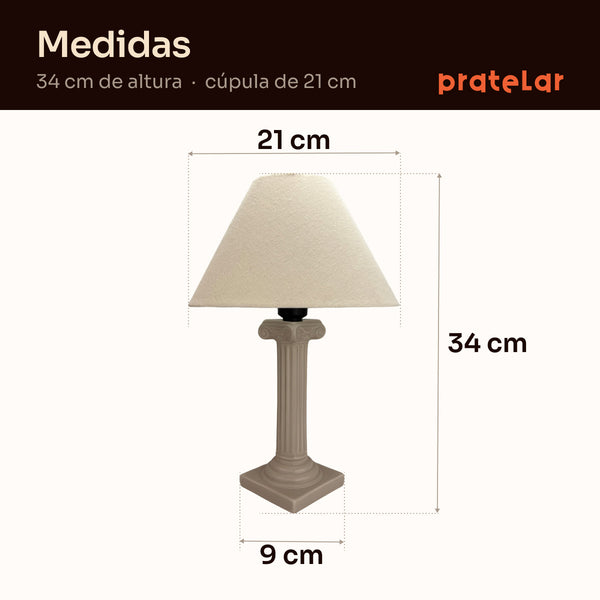 Medidas do abajur coluna grega: 34 cm de altura e cúpula de 21 cm #capuccino #tecido