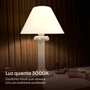 Abajur coluna grega off white com cúpula de plástico, luz quente 3000K #offwhite #plástico