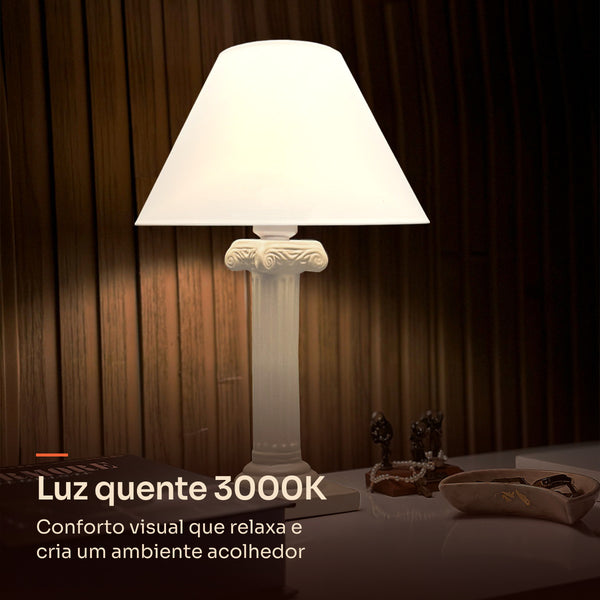 Abajur coluna grega off white com cúpula de plástico, luz quente 3000K #offwhite #plástico