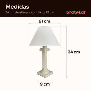 Medidas do abajur coluna grega: 34 cm de altura e cúpula de 21 cm #offwhite #plástico