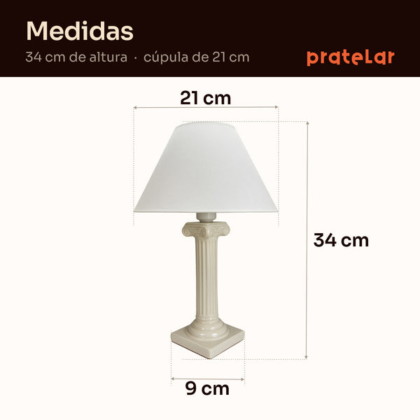 Medidas do abajur coluna grega: 34 cm de altura e cúpula de 21 cm #offwhite #plástico