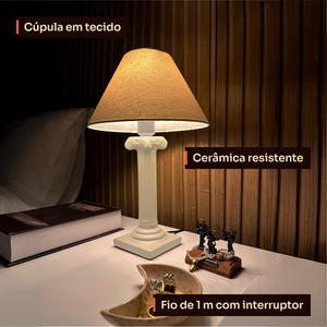 Abajur coluna grega off white com cúpula de tecido, detalhes #offwhite #tecido