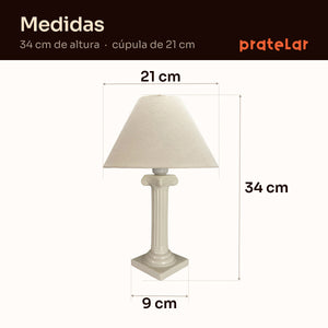 Medidas do abajur coluna grega: 34 cm de altura e cúpula de 21 cm #offwhite #tecido