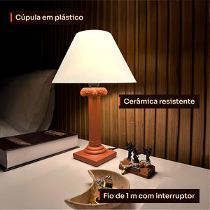 Abajur coluna grega terracota com cúpula de plástico, detalhes #terracota #plástico