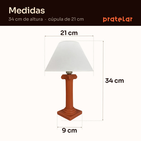 Medidas do abajur coluna grega: 34 cm de altura e cúpula de 21 cm #terracota #plástico