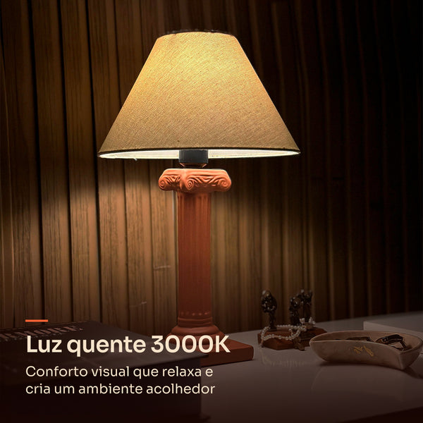 Abajur coluna grega terracota com cúpula de tecido, luz quente 3000K #terracota #tecido