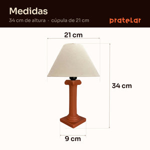 Medidas do abajur coluna grega: 34 cm de altura e cúpula de 21 cm #terracota #tecido