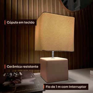 Abajur cubo avelã com cúpula de tecido, detalhes #avelã
