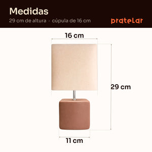 Medidas do abajur cubo: 29 cm de altura, cúpula de 16 cm e base de 11 cm #avelã