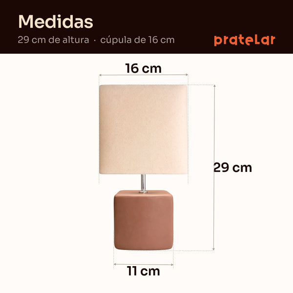 Medidas do abajur cubo: 29 cm de altura, cúpula de 16 cm e base de 11 cm #avelã