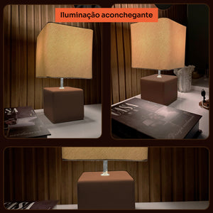 Abajur cubo marrom com cúpula de tecido, iluminação aconchegante #marrom