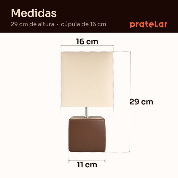Medidas do abajur cubo: 29 cm de altura, cúpula de 16 cm e base de 11 cm #marrom