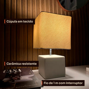 Abajur cubo off white com cúpula de tecido, detalhes #offwhite