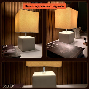 Abajur cubo off white com cúpula de tecido, iluminação aconchegante #offwhite