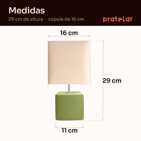 Medidas do abajur cubo: 29 cm de altura, cúpula de 16 cm e base de 11 cm #verdepistache