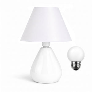 Abajur gota de cerâmica branco com cúpula de plástico e lâmpada, Pratelar #branco #plástico