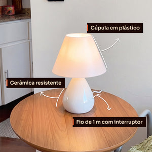 Detalhes do abajur gota branco: cúpula de plástico, cerâmica resistente e fio com interruptor #branco #plástico