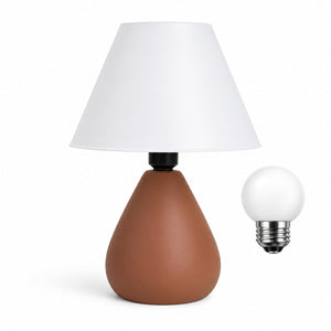 Abajur gota de cerâmica marrom com cúpula de plástico e lâmpada, Pratelar #marrom #plástico