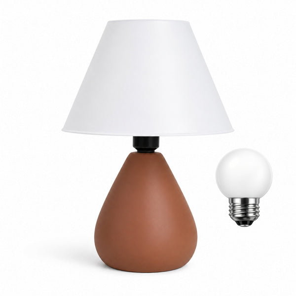 Abajur gota de cerâmica marrom com cúpula de plástico e lâmpada, Pratelar #marrom #plástico
