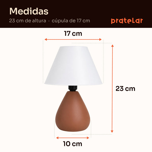 Medidas do abajur gota marrom com cúpula de plástico: 23 cm de altura, cúpula de 17 cm e base de 10 cm #marrom #plástico