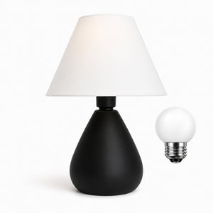 Abajur gota de cerâmica preto com cúpula de plástico e lâmpada, Pratelar #preto #plástico