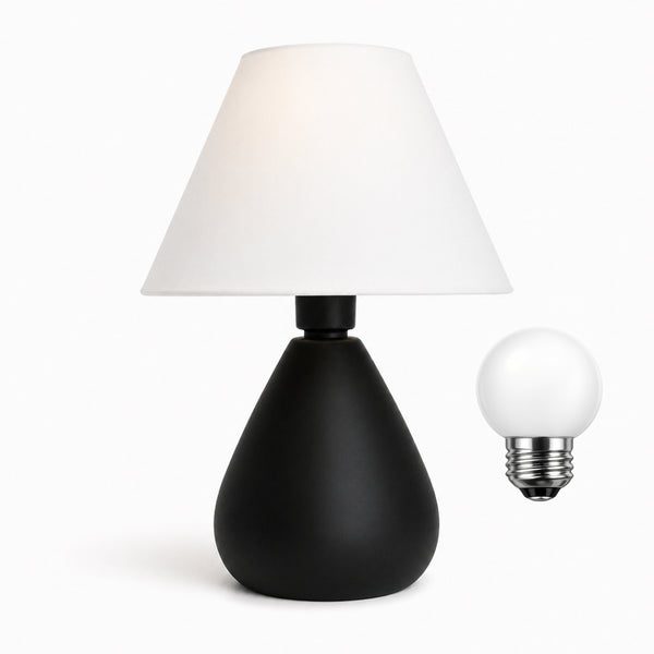 Abajur gota de cerâmica preto com cúpula de plástico e lâmpada, Pratelar #preto #plástico