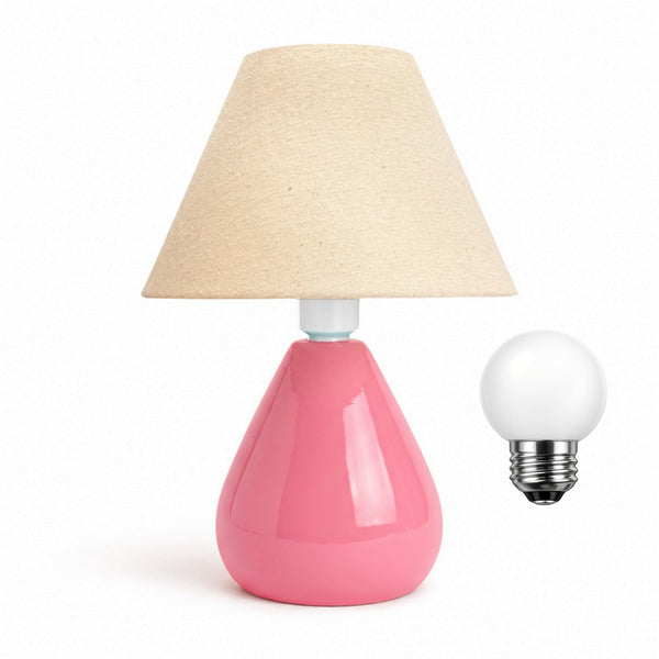 Abajur gota de cerâmica rosa com cúpula de tecido e lâmpada, Pratelar #rosabrilhante #tecido