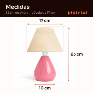 Medidas do abajur gota rosa com cúpula de tecido: 23 cm de altura, cúpula de 17 cm e base de 10 cm #rosabrilhante #tecido