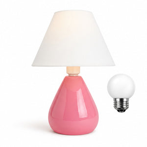 Abajur gota de cerâmica rosa com cúpula de plástico e lâmpada, Pratelar #rosabrilhante #plástico