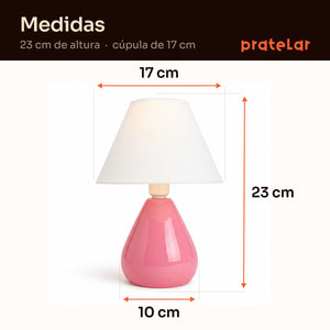 Medidas do abajur gota rosa com cúpula de plástico: 23 cm de altura, cúpula de 17 cm e base de 10 cm #rosabrilhante #plástico