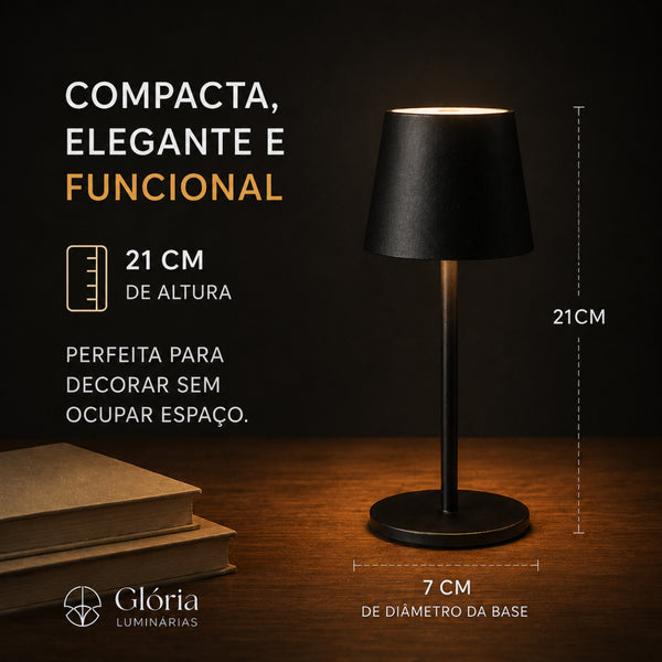 Medidas do abajur touch LED: 21 cm de altura