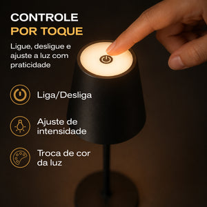Características do abajur touch LED recarregável