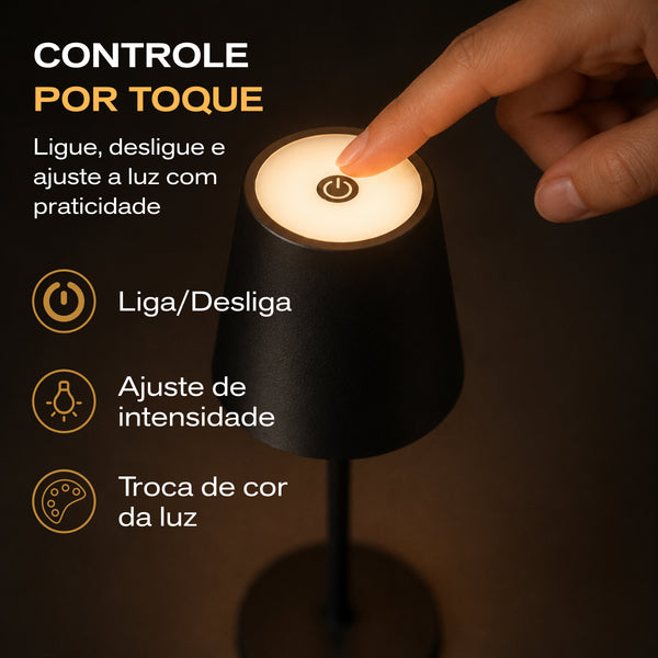 Características do abajur touch LED recarregável