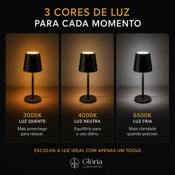 Abajur touch LED portátil no ambiente