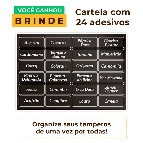 Porta Temperos 8 Potes de Vidro 100ml Rolha com Bandeja de Madeira