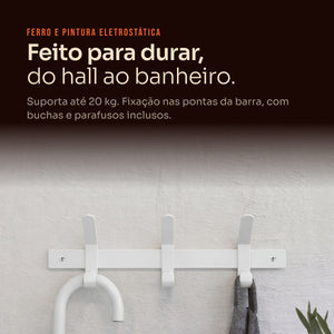 Cabideiro 3 ganchos branco com guarda-chuva e toalha #branco