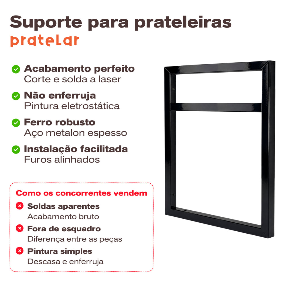 Par de suportes de ferro pretos para prateleira de micro-ondas 34x44 cm