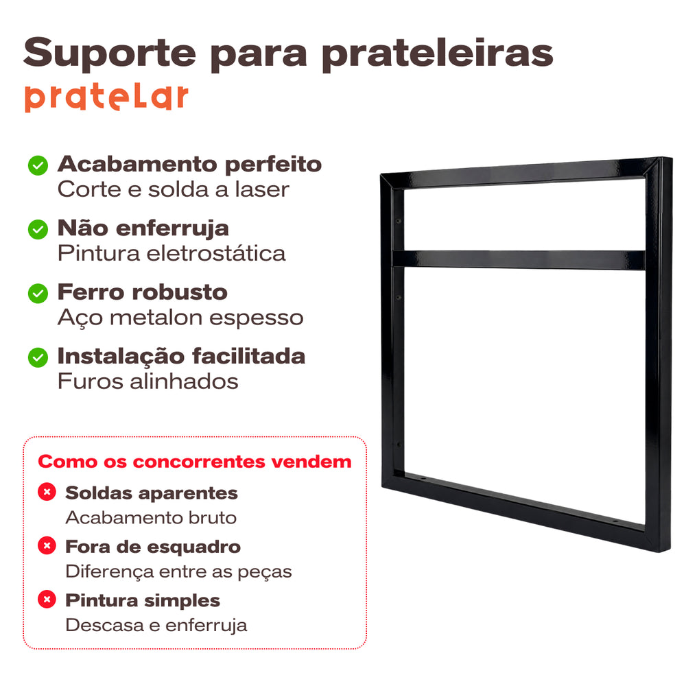 Par de suportes de ferro pretos para prateleira de micro-ondas e forno 44x47 cm