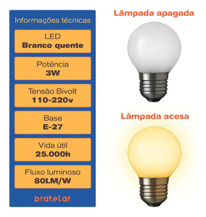 Lâmpada bolinha LED G45 acesa em varal de luz