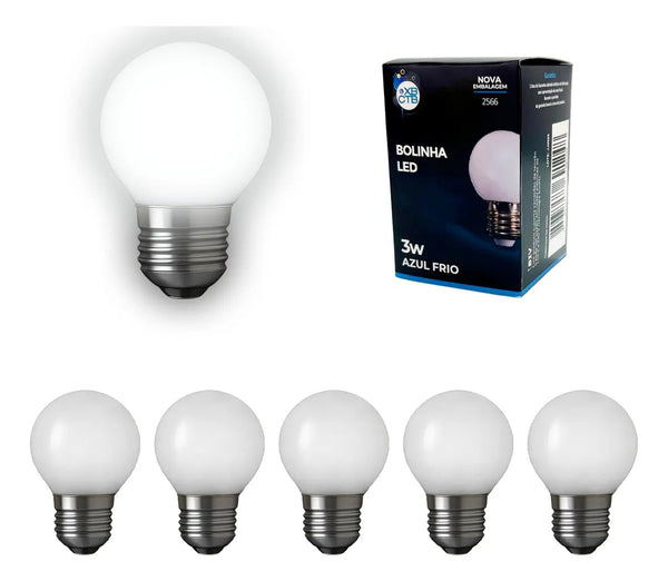 Kit 5 lâmpadas bolinha LED branco frio