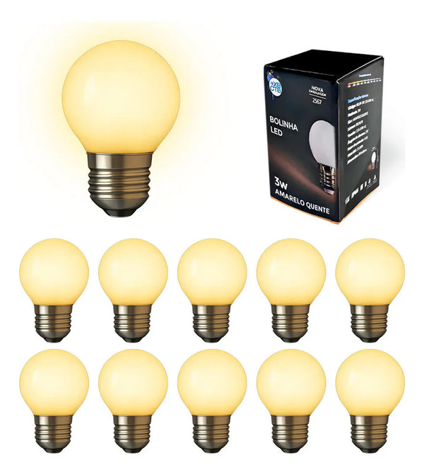 Kit 10 lâmpadas bolinha LED branco quente