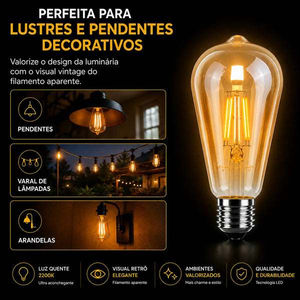 Lâmpada retrô âmbar em ambiente