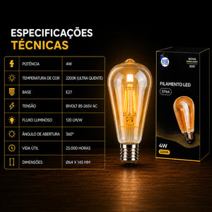 Medidas da lâmpada de filamento ST64