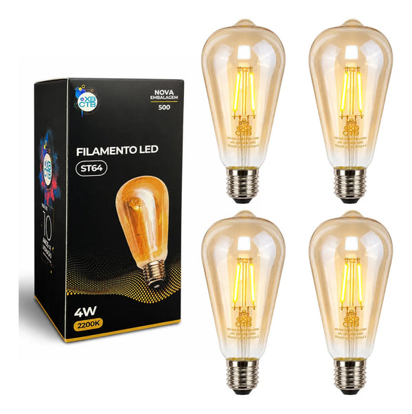 Kit 4 lâmpadas de filamento LED ST64