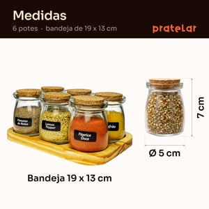 Medidas do porta temperos 6 potes: bandeja de 19 x 13 cm, pote de 7 cm de altura #6