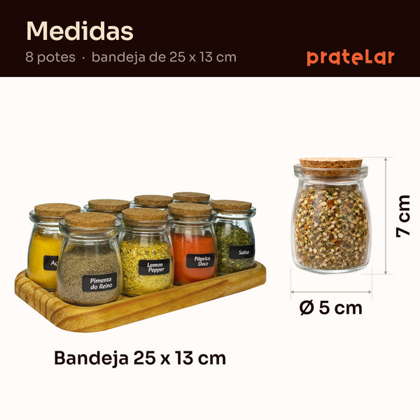 Medidas do porta temperos 8 potes: bandeja de 25 x 13 cm, pote de 7 cm de altura #8