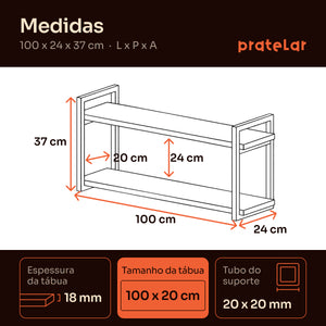 Medidas da prateleira dupla industrial 100x20 cm: 100 x 24 x 37 cm, tábuas 100 x 20 cm #100x20cm