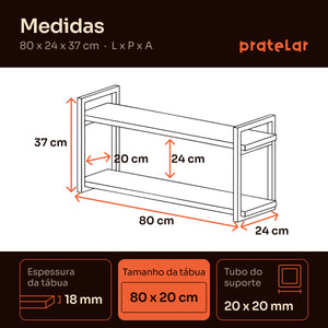 Medidas da prateleira dupla industrial 80x20 cm: 80 x 24 x 37 cm, tábuas 80 x 20 cm #80x20cm